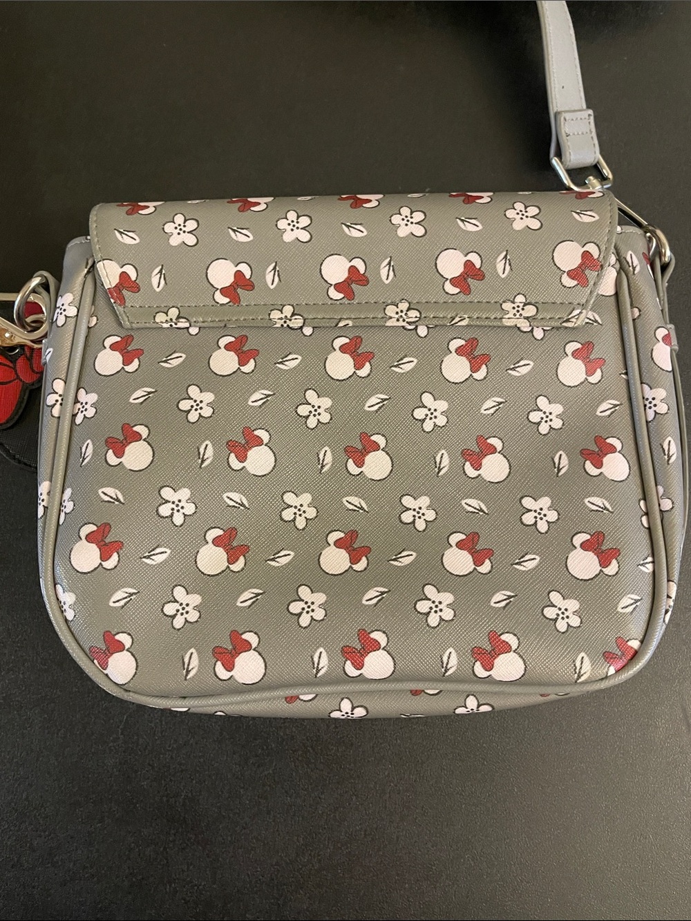 Loungefly Disney Gray Minnie Mouse Floral Crossbody with Minnie Charm - Picture 8 of 14
